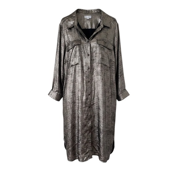 Ava & Viv Dresses & Skirts - Ava & Viv Metallic Silver Button Front Shirt Dress Long Sleeve Party Midi 2X
